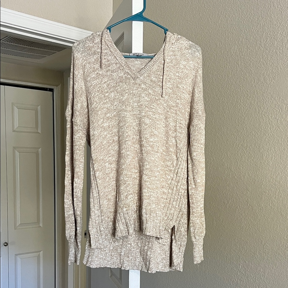 Beige Knit V-Neck Sweater